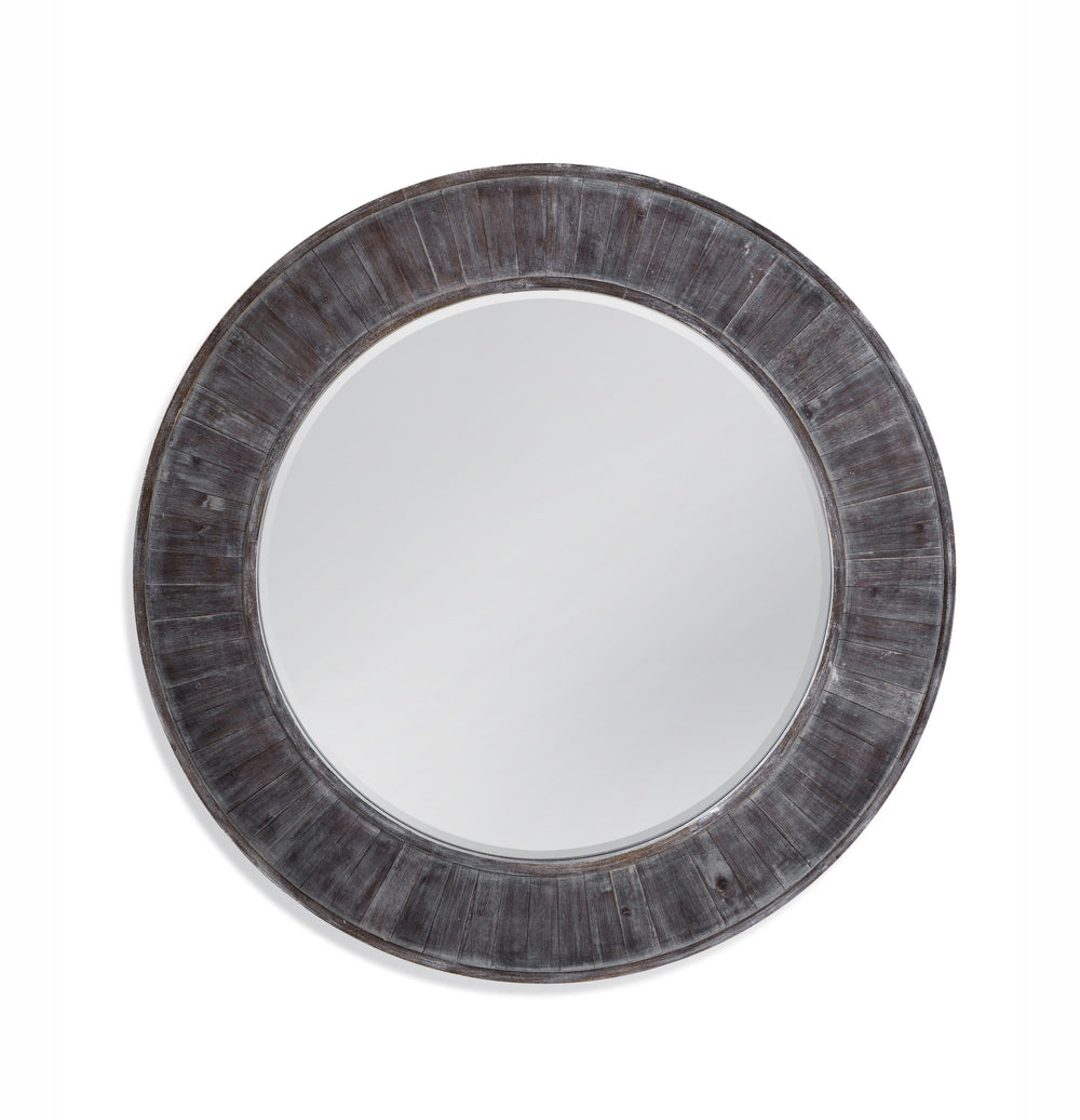 Basset Mirror Hunter Round Wall Mirror - Rustic Weathered Gray Finish With Planked Design For Timeless Decor Gray Mdf M4448b