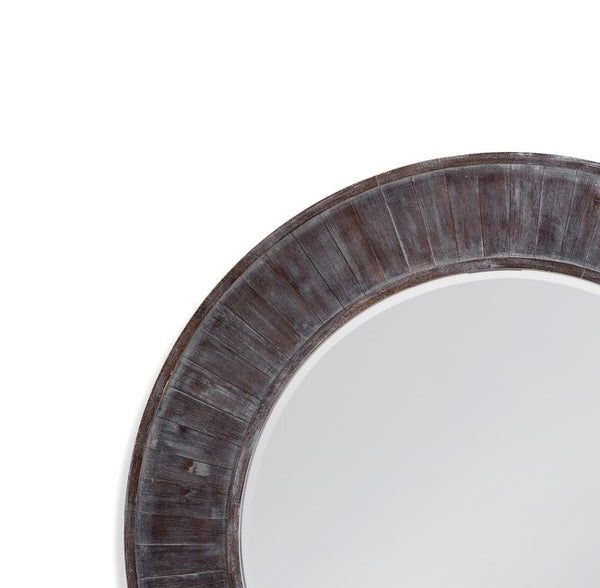 Basset Mirror Hunter Round Wall Mirror - Rustic Weathered Gray Finish With Planked Design For Timeless Decor Gray Mdf M4448b