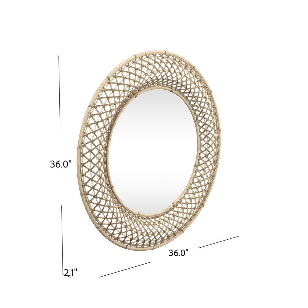 Basset Mirror Biedel Round Wall Mirror - Elegant Coco Wood Basket Weave Frame For Chic Home Décor & Style Brown Wicker M4553