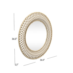 Basset Mirror Biedel Round Wall Mirror - Elegant Coco Wood Basket Weave Frame For Chic Home Décor & Style Brown Wicker M4553