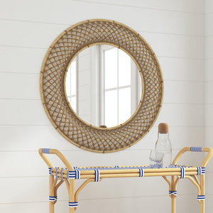 Basset Mirror Biedel Round Wall Mirror - Elegant Coco Wood Basket Weave Frame For Chic Home Décor & Style Brown Wicker M4553