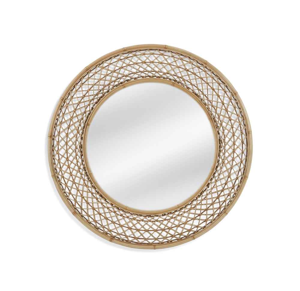 Basset Mirror Biedel Round Wall Mirror - Elegant Coco Wood Basket Weave Frame For Chic Home Décor & Style Brown Wicker M4553
