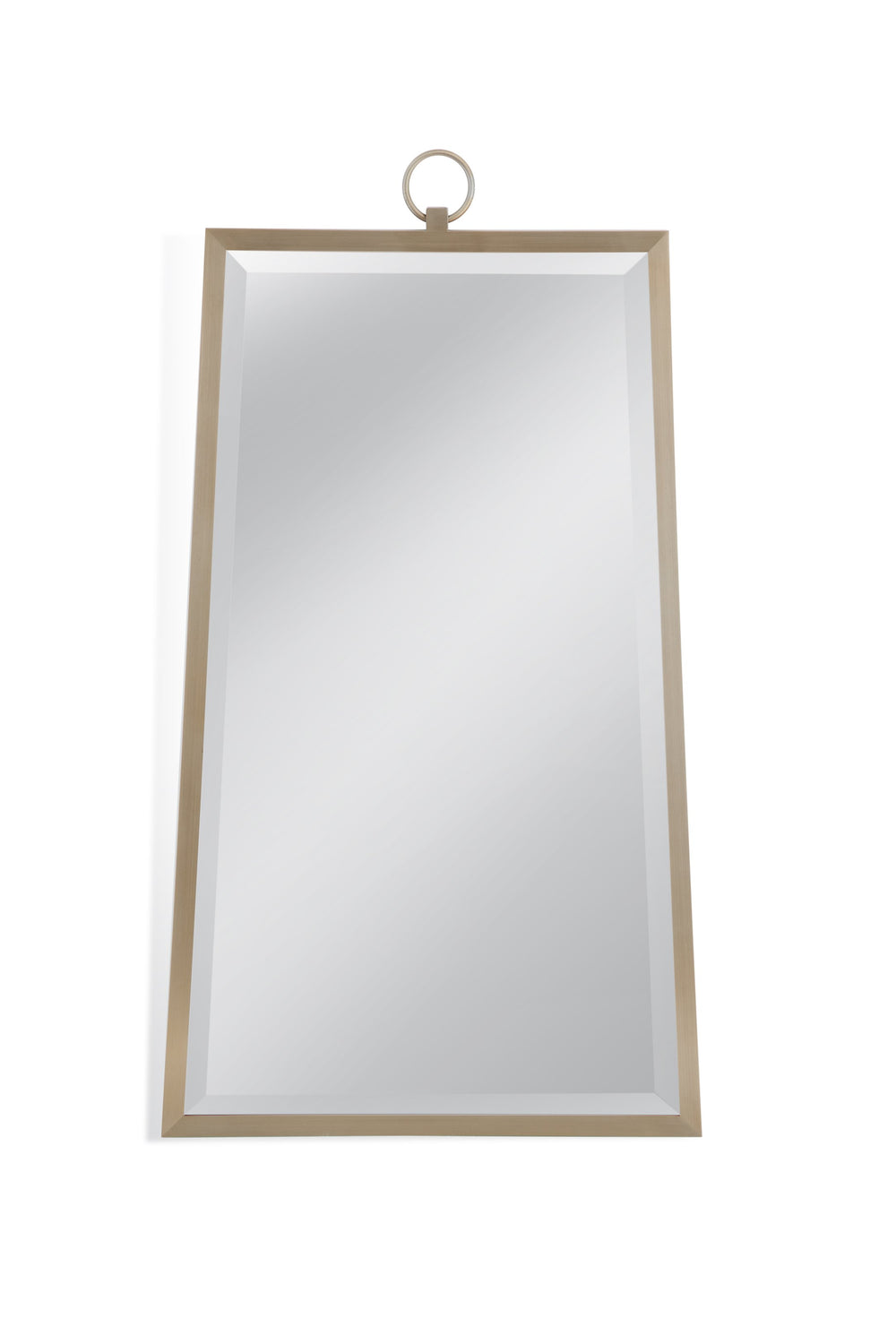 Basset Mirror Floris Wall Mirror - Elegant Rectangular Beveled Design With Brushed Gold Finish Center Ring Finial Gold Metal M4592b
