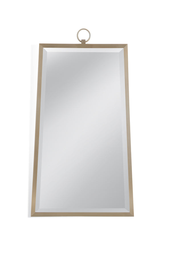 Basset Mirror Floris Wall Mirror - Elegant Rectangular Beveled Design With Brushed Gold Finish Center Ring Finial Gold Metal M4592b