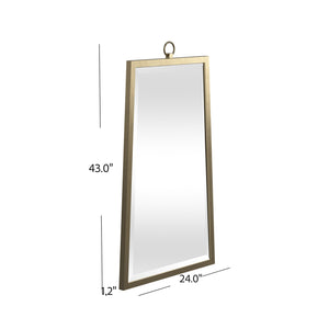 Basset Mirror Floris Wall Mirror - Elegant Rectangular Beveled Design With Brushed Gold Finish Center Ring Finial Gold Metal M4592b