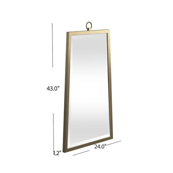 Basset Mirror Floris Wall Mirror - Elegant Rectangular Beveled Design With Brushed Gold Finish Center Ring Finial Gold Metal M4592b