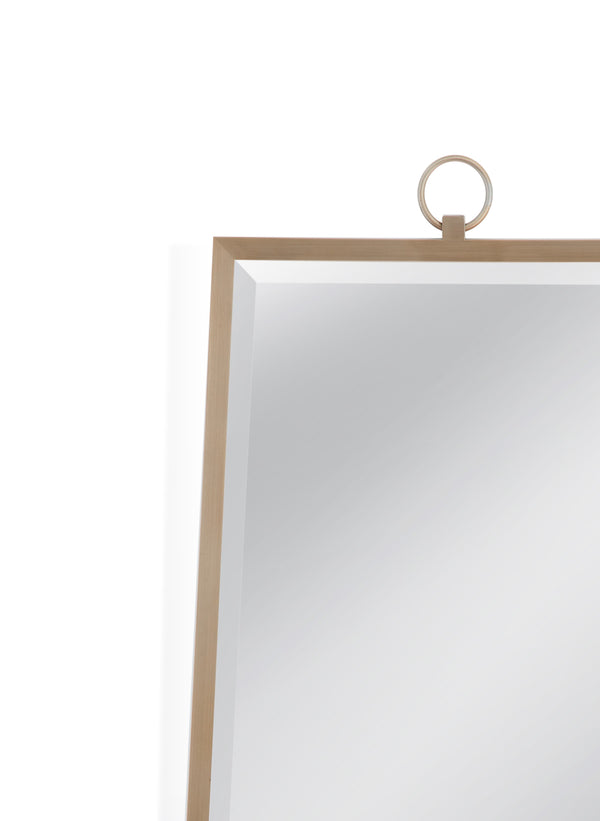 Basset Mirror Floris Wall Mirror - Elegant Rectangular Beveled Design With Brushed Gold Finish Center Ring Finial Gold Metal M4592b