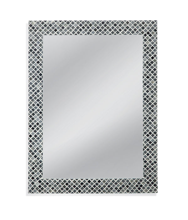 Basset Mirror Henn Wall Mirror - Elegant Rectangular Design With Scalloped Lattice Frame In Chic White And Gray Tints Black Bone,Resin,Mdf M4632