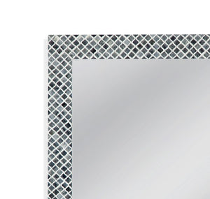 Basset Mirror Henn Wall Mirror - Elegant Rectangular Design With Scalloped Lattice Frame In Chic White And Gray Tints Black Bone,Resin,Mdf M4632