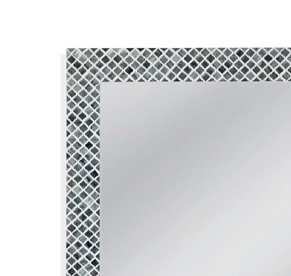 Basset Mirror Henn Wall Mirror - Elegant Rectangular Design With Scalloped Lattice Frame In Chic White And Gray Tints Black Bone,Resin,Mdf M4632