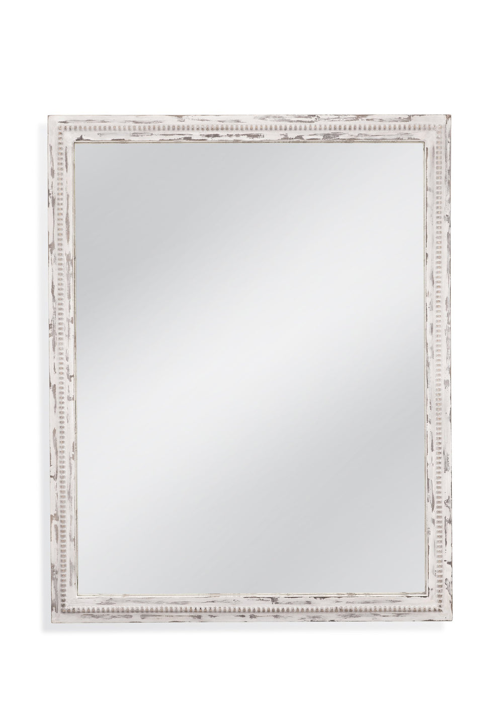 Basset Mirror Tuolumene Distressed White Wall Mirror - Elegant Rectangular Design With Beaded Detail And Charm White Mdf M4710
