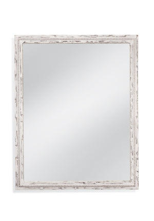 Basset Mirror Tuolumene Distressed White Wall Mirror - Elegant Rectangular Design With Beaded Detail And Charm White Mdf M4710