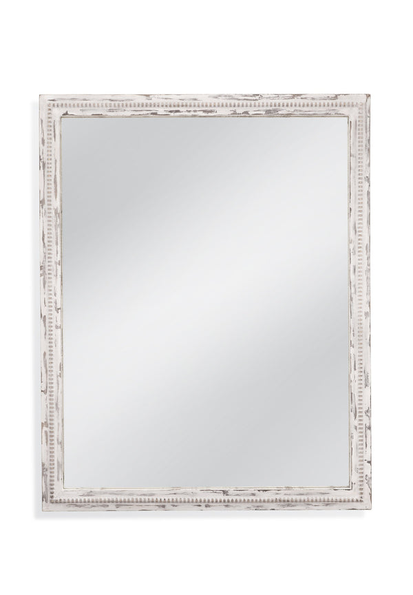 Basset Mirror Tuolumene Distressed White Wall Mirror - Elegant Rectangular Design With Beaded Detail And Charm White Mdf M4710