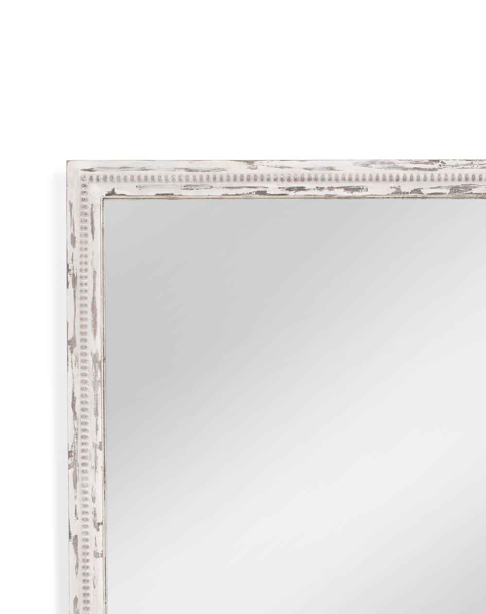 Basset Mirror Tuolumene Distressed White Wall Mirror - Elegant Rectangular Design With Beaded Detail And Charm White Mdf M4710
