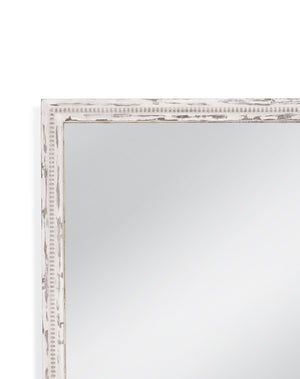 Basset Mirror Tuolumene Distressed White Wall Mirror - Elegant Rectangular Design With Beaded Detail And Charm White Mdf M4710