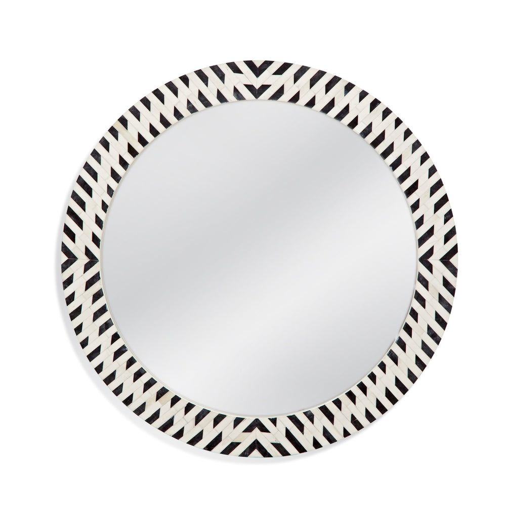 Basset Mirror Joey Round Wall Mirror - Elegant Black And White Bone Frame With Easy Hang 'D' Ring Attachments Black Wood,Mirror Glass M4855