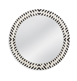 Basset Mirror Joey Round Wall Mirror - Elegant Black And White Bone Frame With Easy Hang 'D' Ring Attachments Black Wood,Mirror Glass M4855