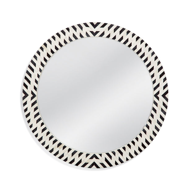 Basset Mirror Joey Round Wall Mirror - Elegant Black And White Bone Frame With Easy Hang 'D' Ring Attachments Black Wood,Mirror Glass M4855