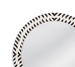 Basset Mirror Joey Round Wall Mirror - Elegant Black And White Bone Frame With Easy Hang 'D' Ring Attachments Black Wood,Mirror Glass M4855