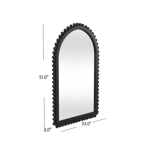 Basset Mirror Renn Wall Mirror - Stylish Rectangular Design With Arched Top And Whimsical Wooden Sphere Accents Black Wood,Mirror Glass M4872