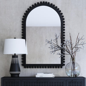 Basset Mirror Renn Wall Mirror - Stylish Rectangular Design With Arched Top And Whimsical Wooden Sphere Accents Black Wood,Mirror Glass M4872