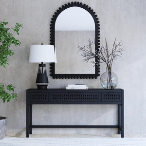 Basset Mirror Renn Wall Mirror - Stylish Rectangular Design With Arched Top And Whimsical Wooden Sphere Accents Black Wood,Mirror Glass M4872