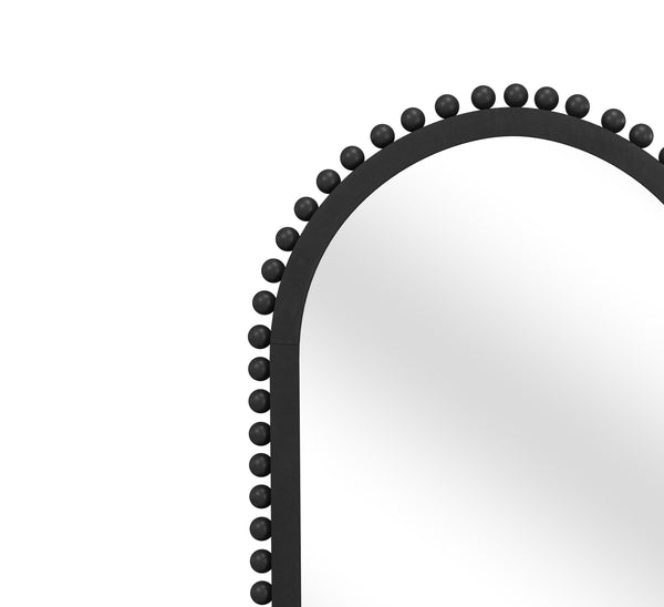 Basset Mirror Renn Wall Mirror - Stylish Rectangular Design With Arched Top And Whimsical Wooden Sphere Accents Black Wood,Mirror Glass M4872