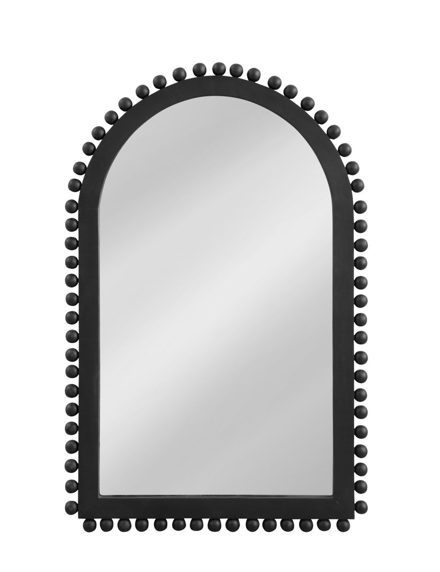 Basset Mirror Renn Wall Mirror - Stylish Rectangular Design With Arched Top And Whimsical Wooden Sphere Accents Black Wood,Mirror Glass M4872