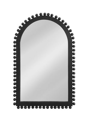 Basset Mirror Renn Wall Mirror - Stylish Rectangular Design With Arched Top And Whimsical Wooden Sphere Accents Black Wood,Mirror Glass M4872
