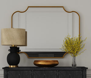 Basset Mirror Lyenda Wall Mirror – Elegant Rectangular Design With Gold Leaf Finish And Unique Curved Edges Gold Wood,Mirror Glass M4875