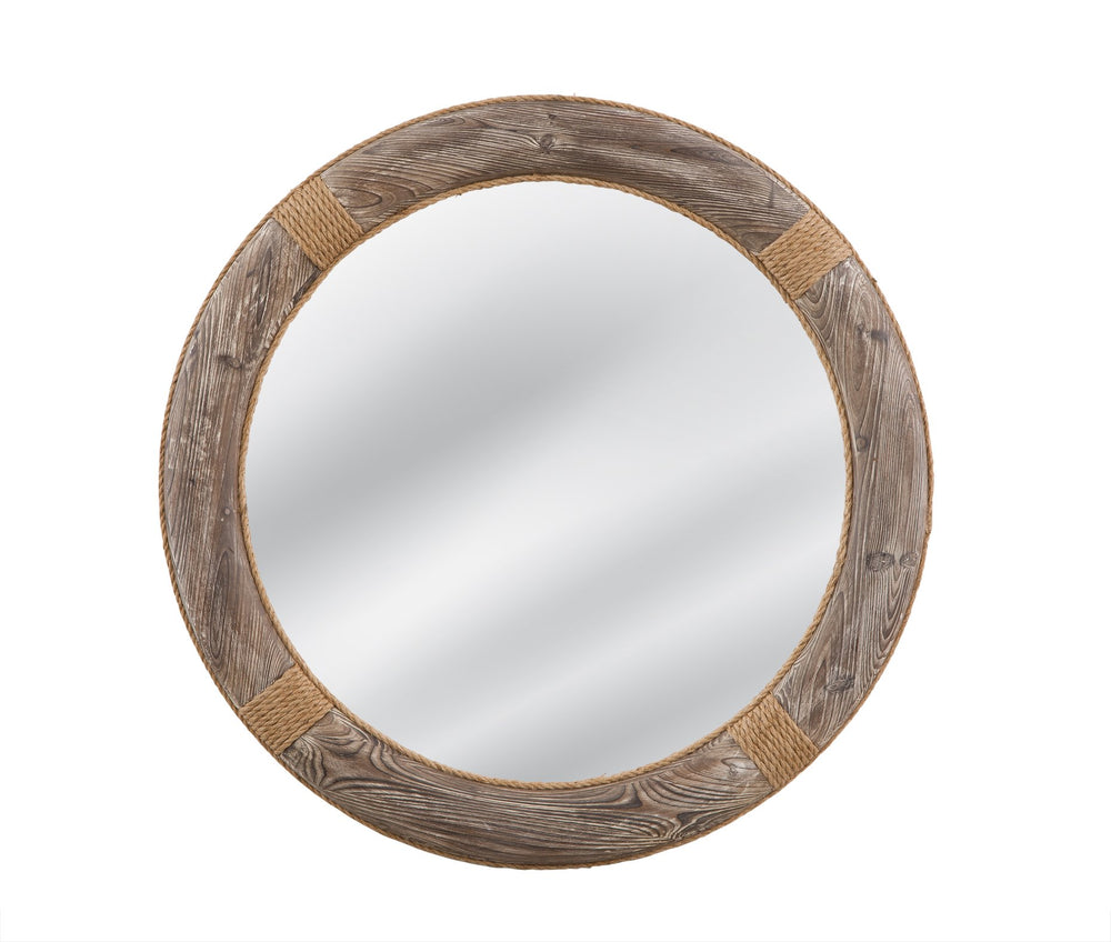 Basset Mirror Frederick Round Wall Mirror With Elegant Wood Design & Easy-hang "D" Ring Attachments For Decor Brown Wood,Mirror Glass M4895