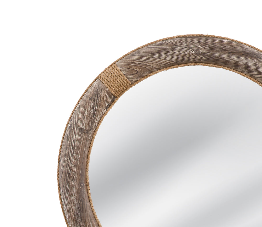 Basset Mirror Frederick Round Wall Mirror With Elegant Wood Design & Easy-hang "D" Ring Attachments For Decor Brown Wood,Mirror Glass M4895