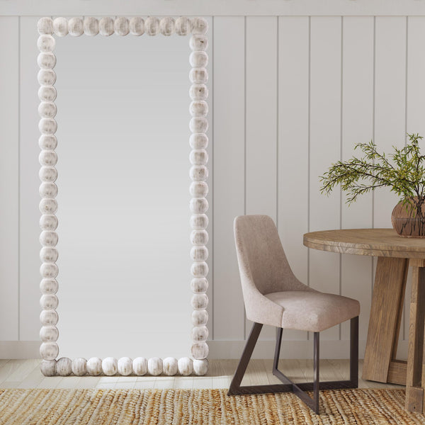 Basset Mirror Mandith Floor Mirror - Rustic Elegance With White-washed Mango Wood Frame For Boho Farmhouse Decor White Wood,Mirror Glass M4914