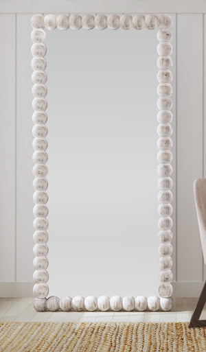 Basset Mirror Mandith Floor Mirror - Rustic Elegance With White-washed Mango Wood Frame For Boho Farmhouse Decor White Wood,Mirror Glass M4914