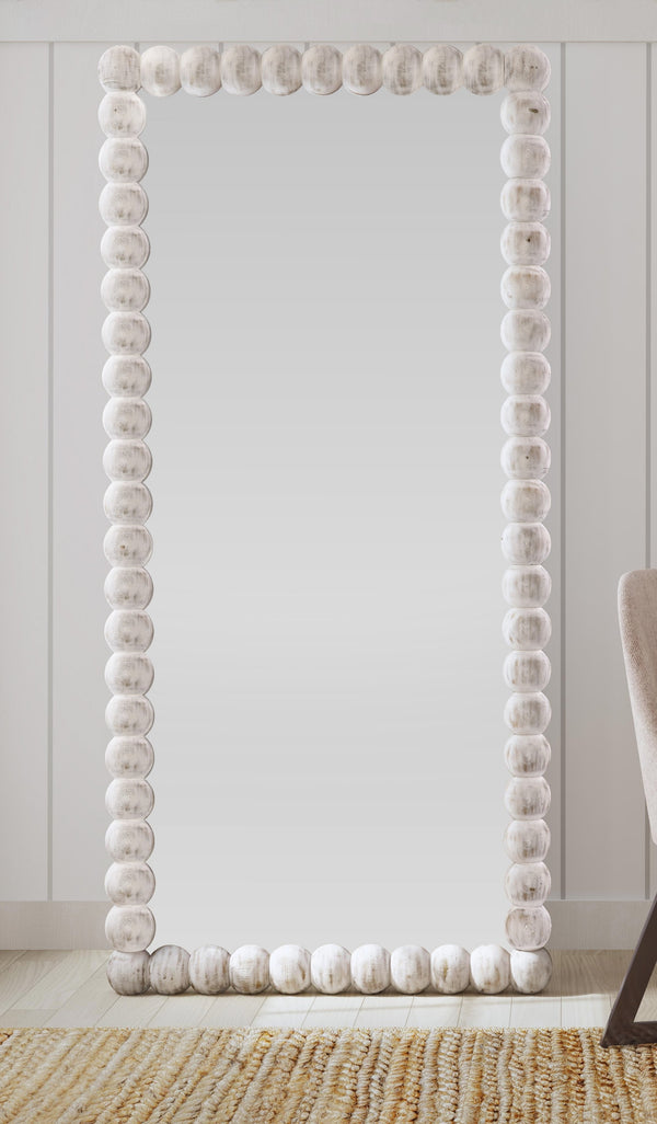 Basset Mirror Mandith Floor Mirror - Rustic Elegance With White-washed Mango Wood Frame For Boho Farmhouse Decor White Wood,Mirror Glass M4914
