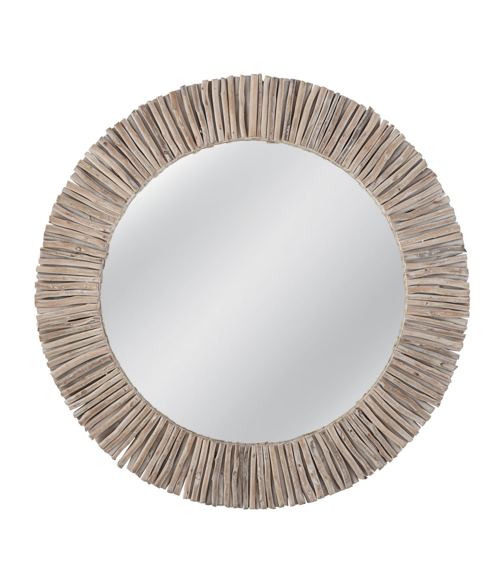 Basset Mirror Splay Round Wall Mirror – Elegant Eucalyptus & Mango Wood Frame For Stylish Home Décor & Reflection Brown Wood,Mirror Glass M4915