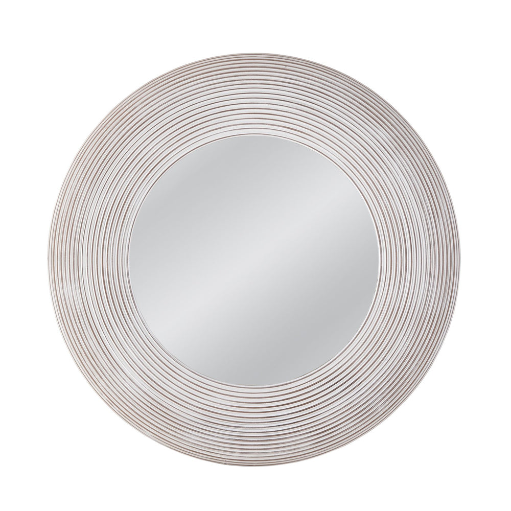 Basset Mirror Spin Wall Mirror - Round Decorative Accent With White Wash Wood Frame, Easy To Hang Design, Chic Style White Wood,Mirror Glass M4919