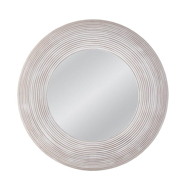 Basset Mirror Spin Wall Mirror - Round Decorative Accent With White Wash Wood Frame, Easy To Hang Design, Chic Style White Wood,Mirror Glass M4919
