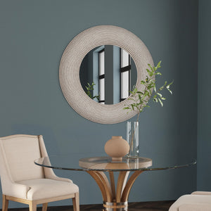 Basset Mirror Spin Wall Mirror - Round Decorative Accent With White Wash Wood Frame, Easy To Hang Design, Chic Style White Wood,Mirror Glass M4919