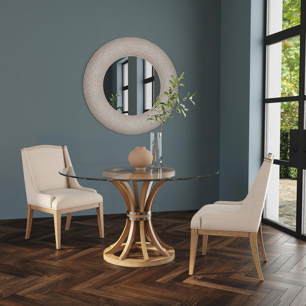 Basset Mirror Spin Wall Mirror - Round Decorative Accent With White Wash Wood Frame, Easy To Hang Design, Chic Style White Wood,Mirror Glass M4919