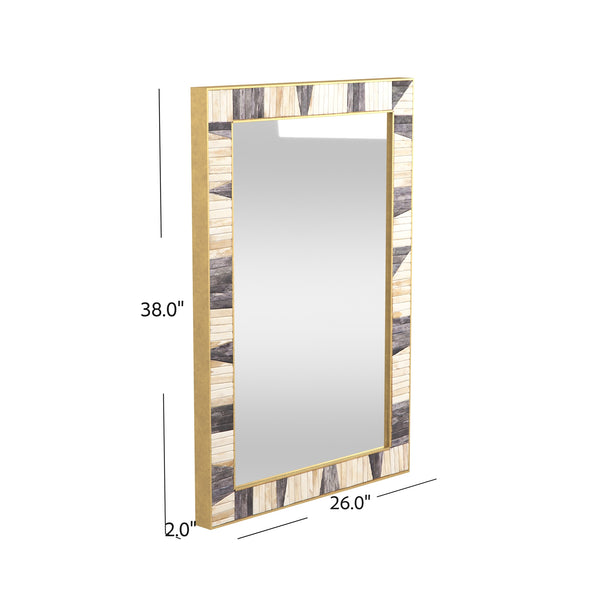 Basset Mirror Season Wall Mirror - Unique Rectangular Design With Bone & Brass Inlay, Gray And Ivory Accents Gray Bone,Mirror Glass M4924