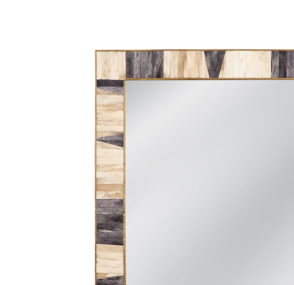 Basset Mirror Season Wall Mirror - Unique Rectangular Design With Bone & Brass Inlay, Gray And Ivory Accents Gray Bone,Mirror Glass M4924