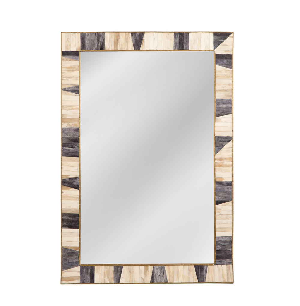 Basset Mirror Season Wall Mirror - Unique Rectangular Design With Bone & Brass Inlay, Gray And Ivory Accents Gray Bone,Mirror Glass M4924