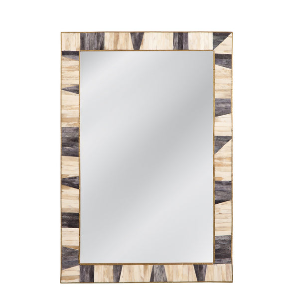 Basset Mirror Season Wall Mirror - Unique Rectangular Design With Bone & Brass Inlay, Gray And Ivory Accents Gray Bone,Mirror Glass M4924