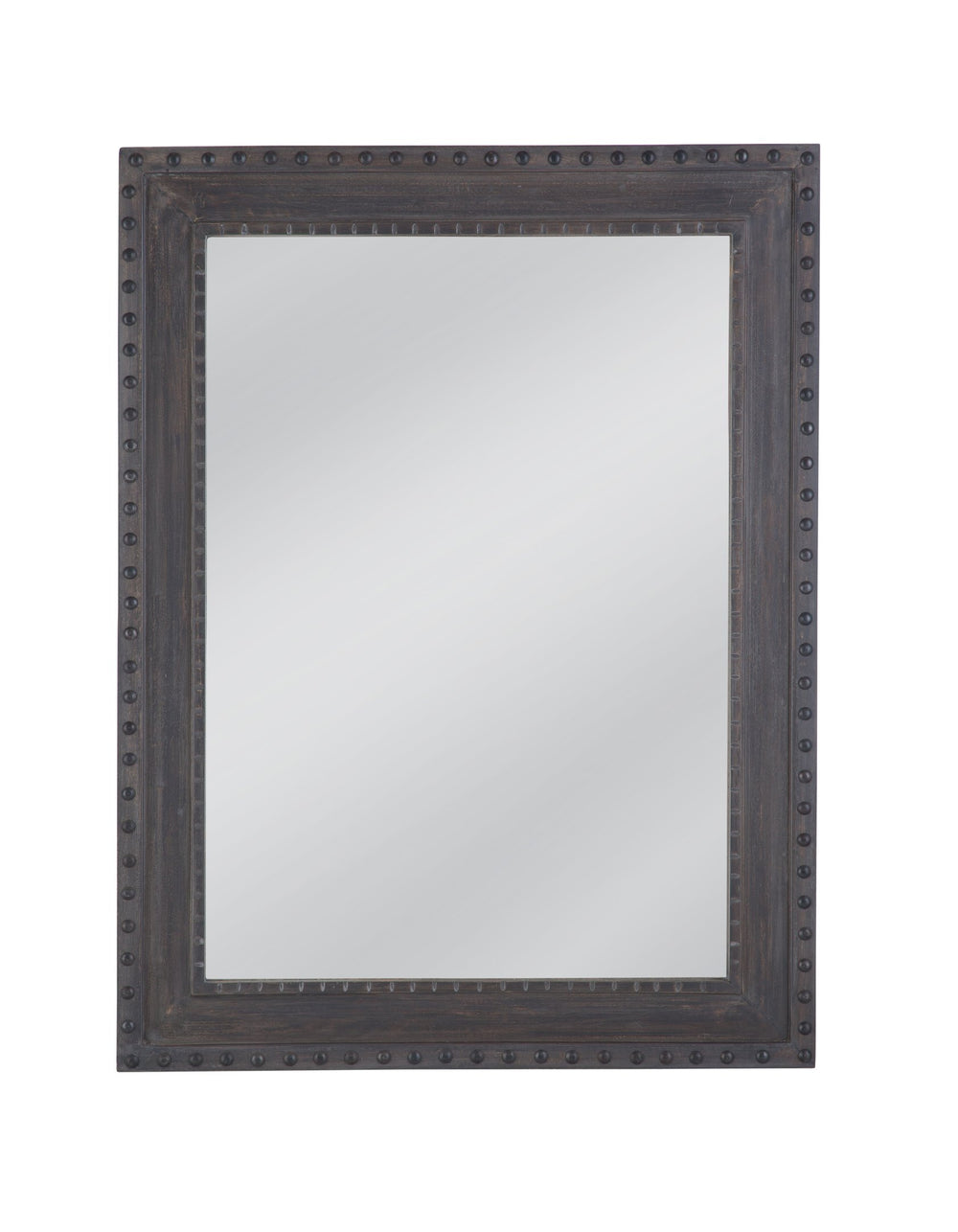 Basset Mirror Shiva Wall Mirror - Elegant Rectangular Design With Rivet Accents For Timeless Farmhouse Charm Gray Wood,Mirror Glass M4939