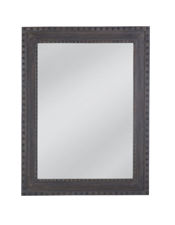 Basset Mirror Shiva Wall Mirror - Elegant Rectangular Design With Rivet Accents For Timeless Farmhouse Charm Gray Wood,Mirror Glass M4939