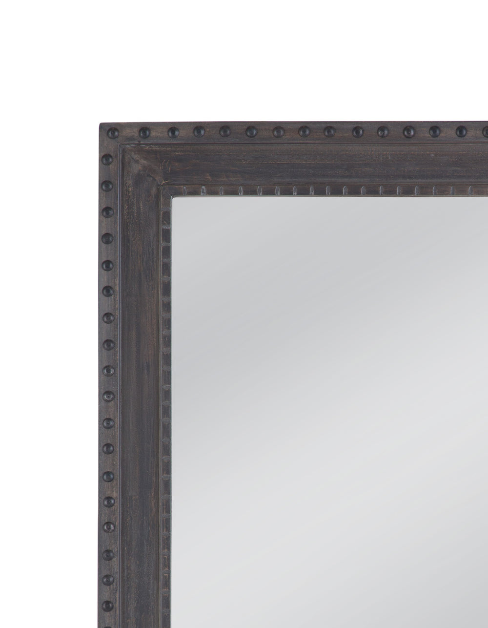 Basset Mirror Shiva Wall Mirror - Elegant Rectangular Design With Rivet Accents For Timeless Farmhouse Charm Gray Wood,Mirror Glass M4939