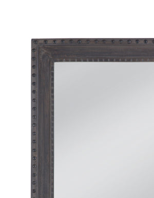 Basset Mirror Shiva Wall Mirror - Elegant Rectangular Design With Rivet Accents For Timeless Farmhouse Charm Gray Wood,Mirror Glass M4939