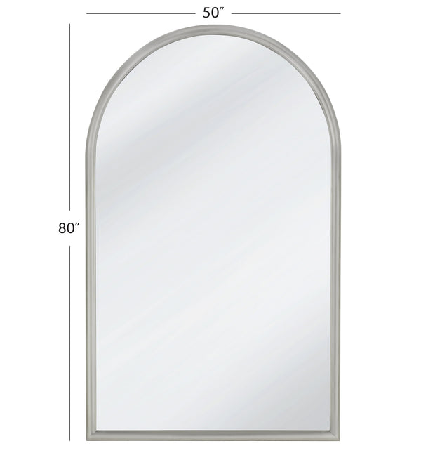 Basset Mirror Malia Floor Mirror - Elegant Louis Philippe Style With Arched Top & Silver Leaf Finish For Home Decor Silver Resin,Mirror Glass M4949