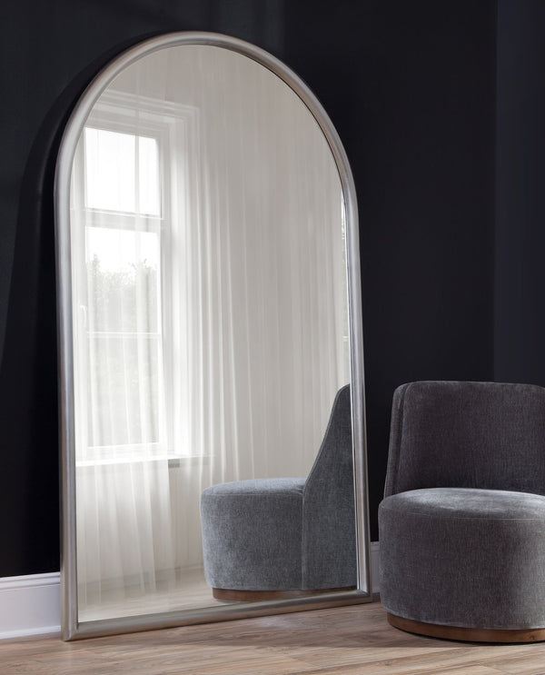 Basset Mirror Malia Floor Mirror - Elegant Louis Philippe Style With Arched Top & Silver Leaf Finish For Home Decor Silver Resin,Mirror Glass M4949